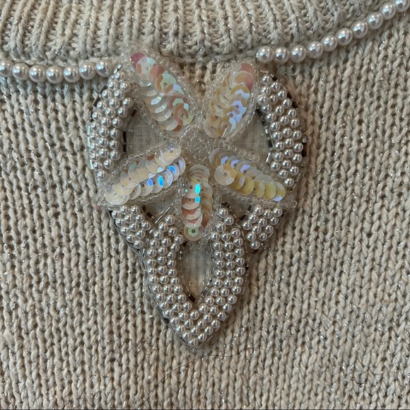 Vintage Extra Energy Beaded Collar Sequin Star Detail 3/4 Sleeve Sweater - Picture 6 of 10